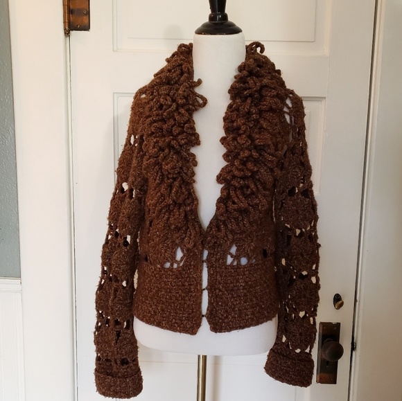 Moth Sweaters - ANTHROPOLOGIE Moth Specked Crochet Knit Cardigan